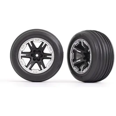 Olcsó Traxxas kerék 2.8", tárcsa RXT fekete/félautomata króm, gumiabroncs bordázott (2) (elöl)