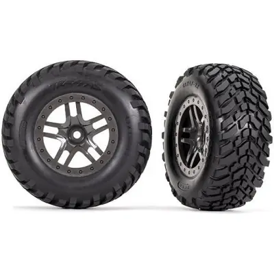 Végkiárusítás Traxxas keréktárcsa 2.2/3.0", SCT Split-Spoke szürke tárcsa, SCT gumiabroncsok (2)