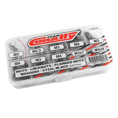 Anyák - Stop anyák - alátétek készlet/doboz - M2 - M2.5 - M3 - M4 - acél, fekete, 320 db. Népszerű