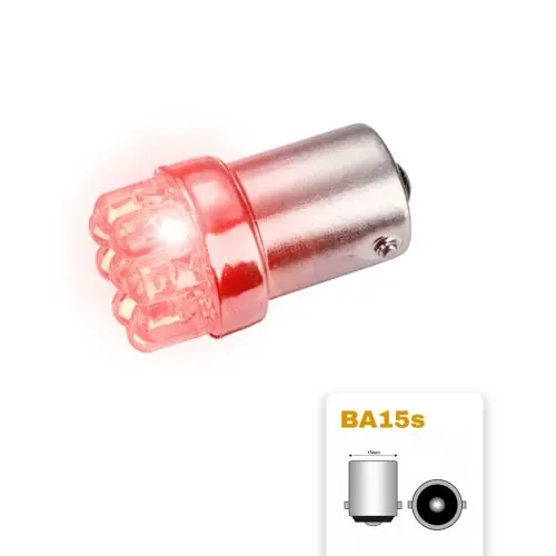 LED izzó 12V BA15s 9 LED PIROS 5-10W Expressz szállítás